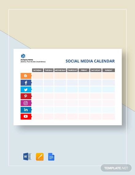 blank social media calendar template