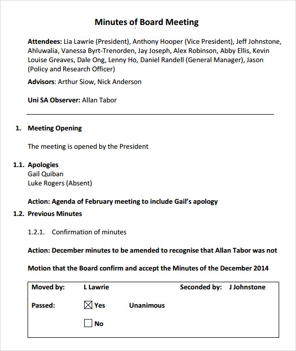 advisory board meeting agenda template