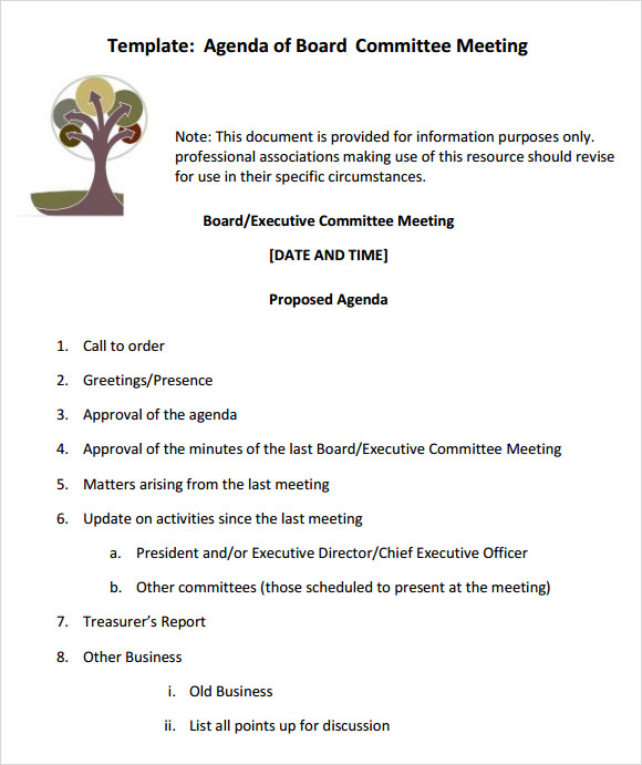 Board Of Directors Meeting Agenda Template