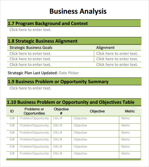 business analysis template