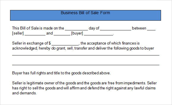 business bill of sale form