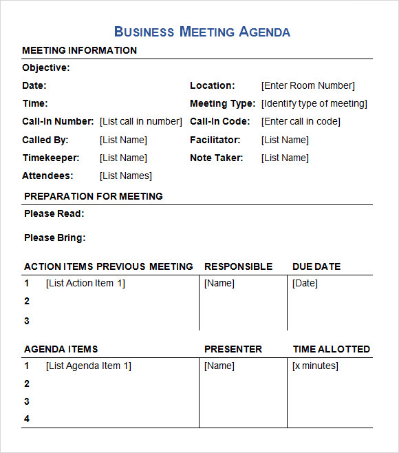 Free 5 Sample Business Meeting Agenda Templates In Pdf Ms Word