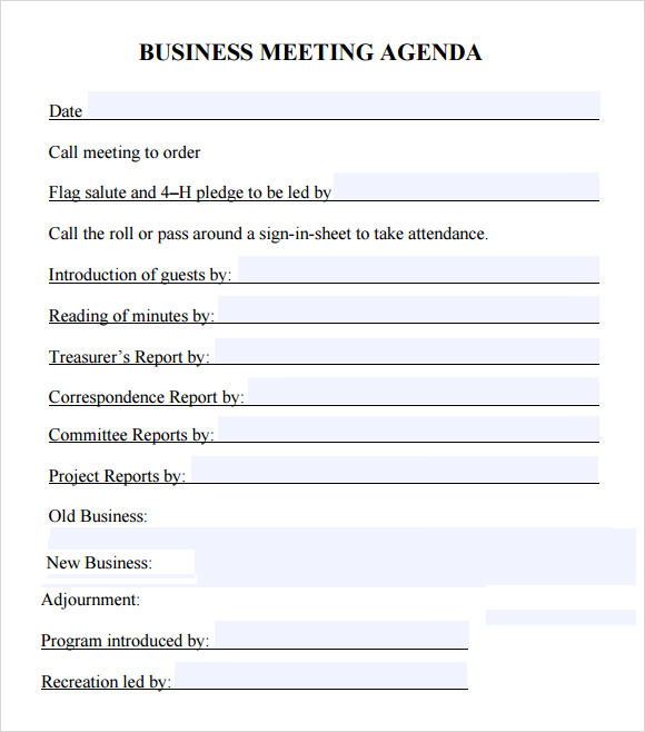 FREE 5 Sample Business Meeting Agenda Templates In PDF MS Word