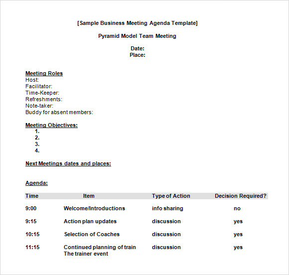 business meeting agenda template word