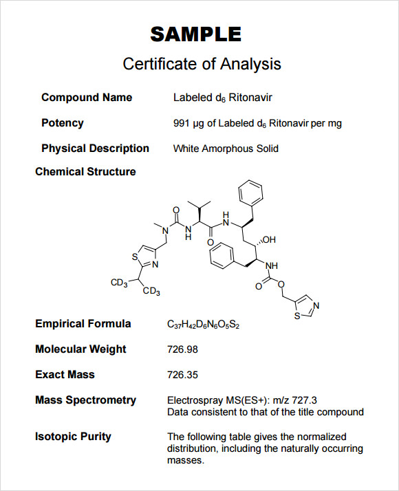 certificate of analysis sample