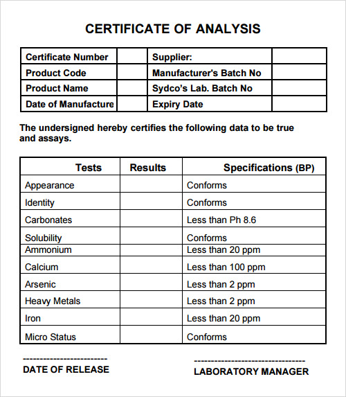 Certificate of Analysis Template1