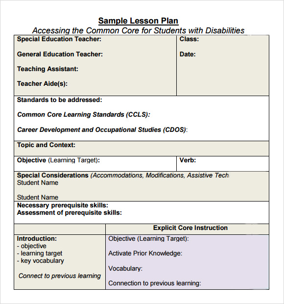 Common Core Lesson Plan Example