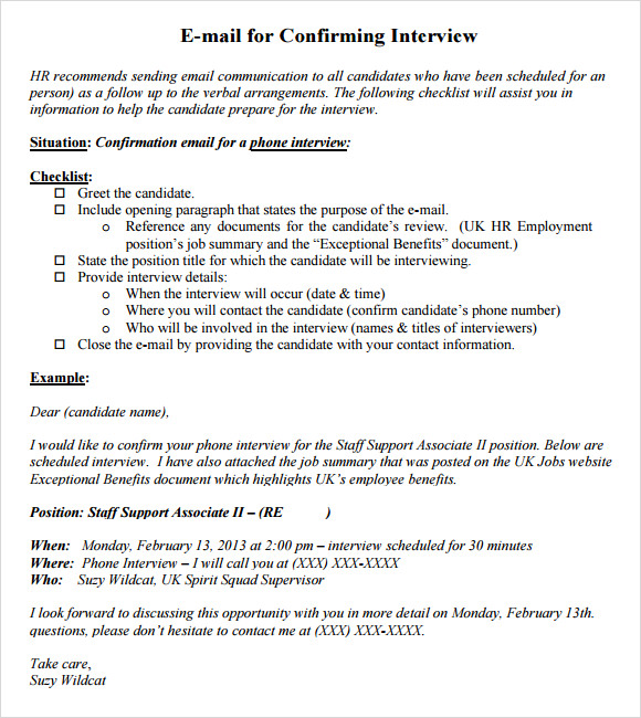 confirmation email template job interview