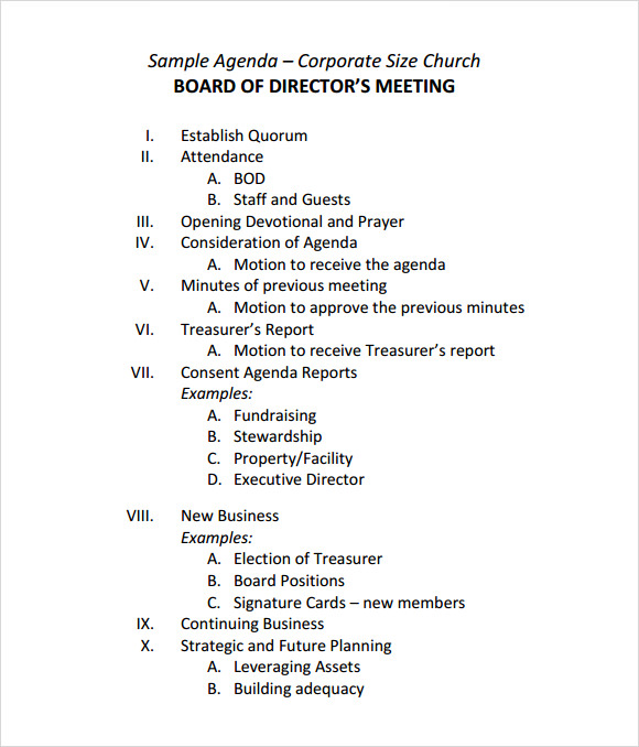 FREE 11 Sample Board Meeting Agenda Templates In PDF MS Word