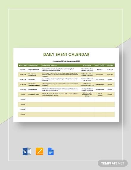 microsoft word calendar of events template