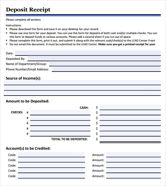 16 sample deposit receipt templates to download sample