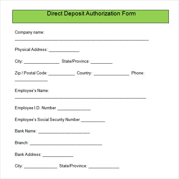 payroll for form Deposit Free Form PDF Download Direct Authorization  for