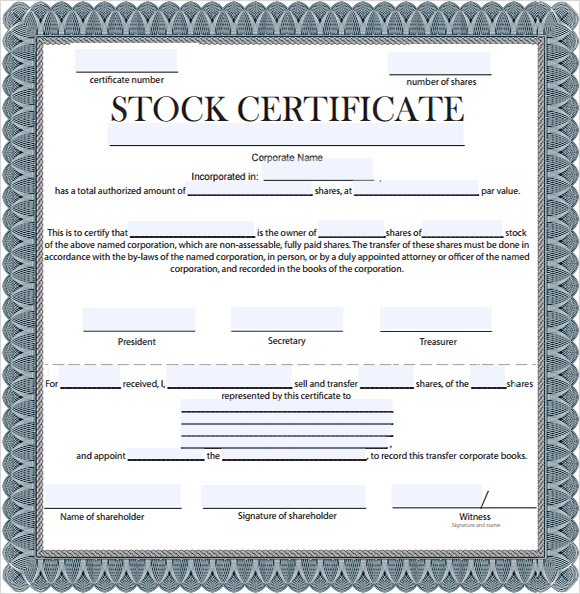 download stock certificate template
