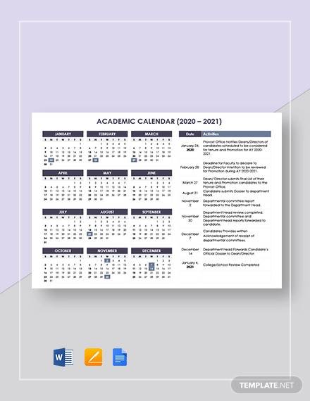 editable academic calendar template