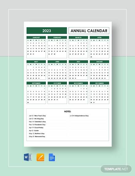 editable annual calendar template