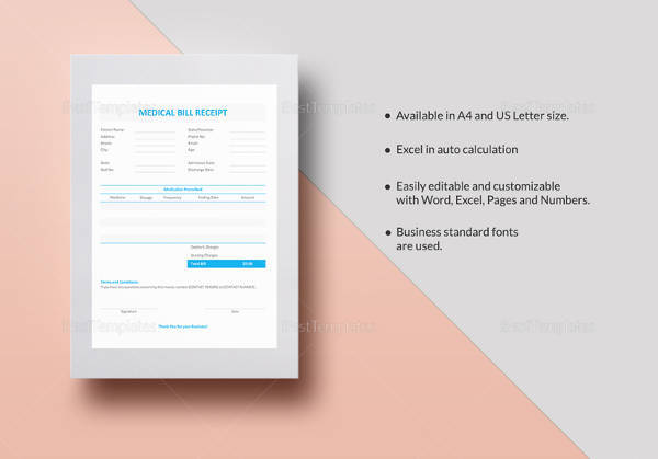 editable medical bill receipt template