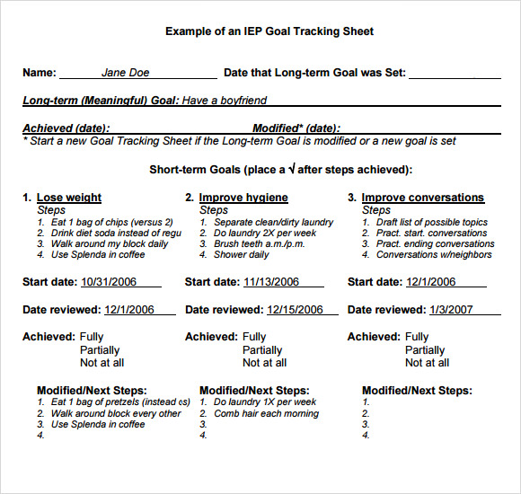 Goal Tracking Chart Template