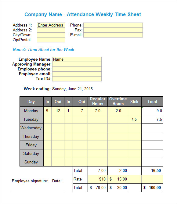 excel weekly timesheet template