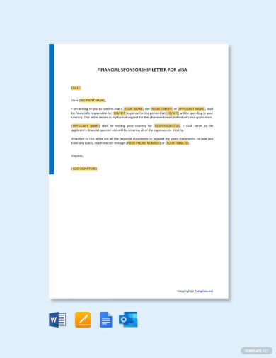 financial sponsorship letter for visa template