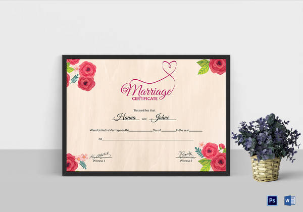 floral marriage certificate template