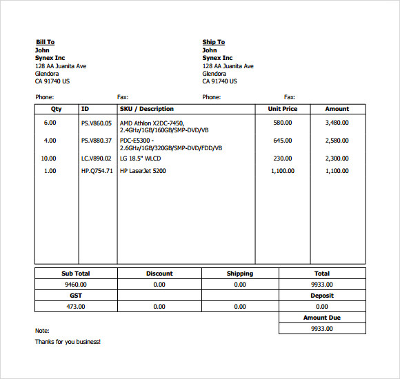 billing invoice template in word