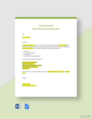 free comprehensive university sponsorship letter template