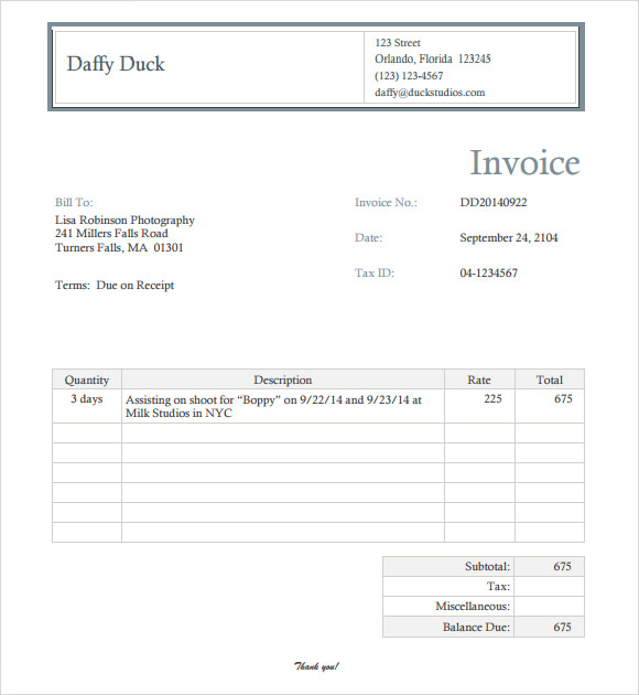 free photography invoice template pdf