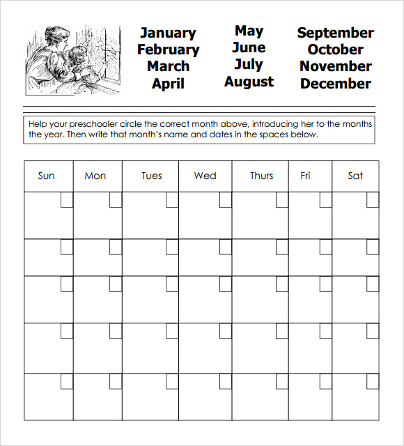 free preschool calendar printables