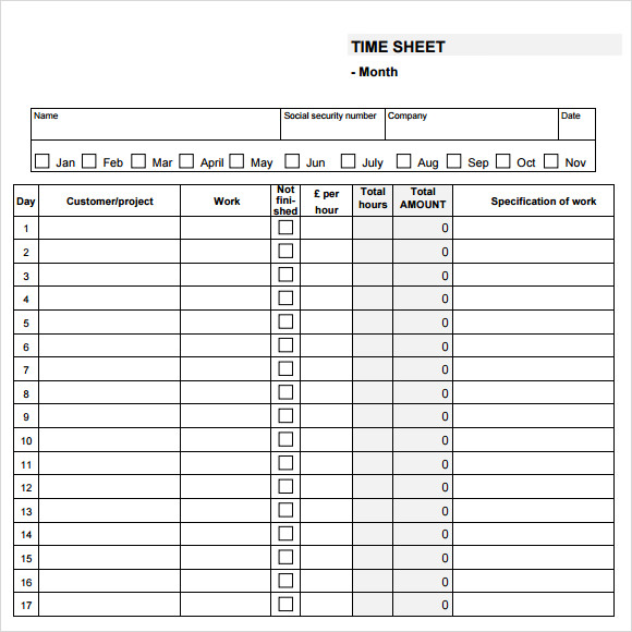 free printable monthly timesheet template