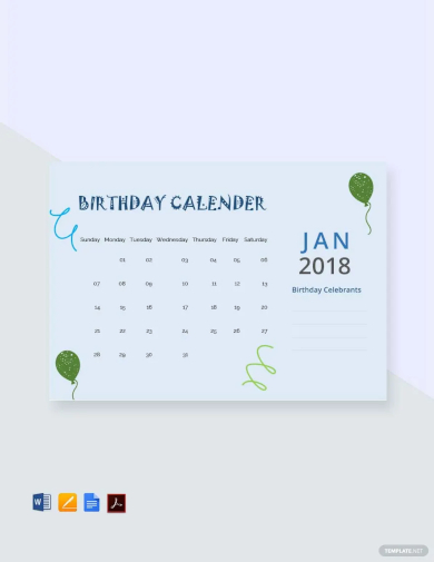 free sample birthday calendar template