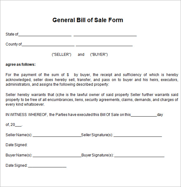 free of form personal bill sale property PDF Download of Bill Free Sale Form General for