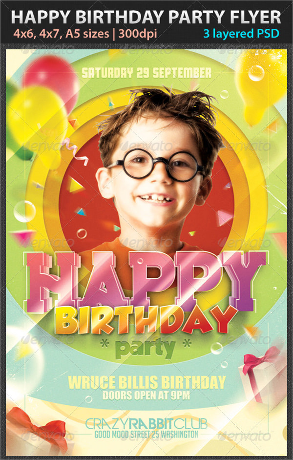happy birthday party flyer template
