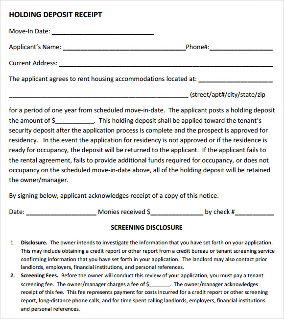 Holding Deposit Agreement Template