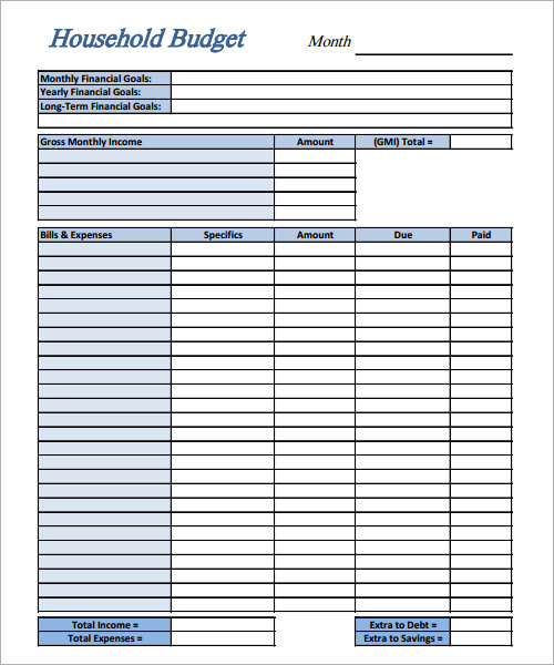 word monthly household budget template printable