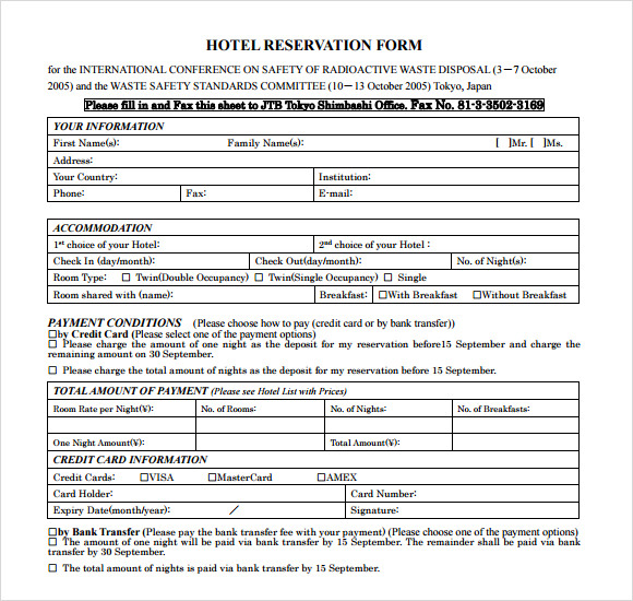 hotel reservation form