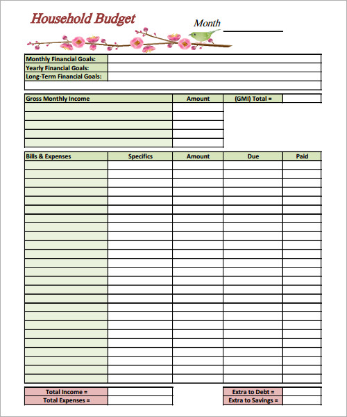 household budget template