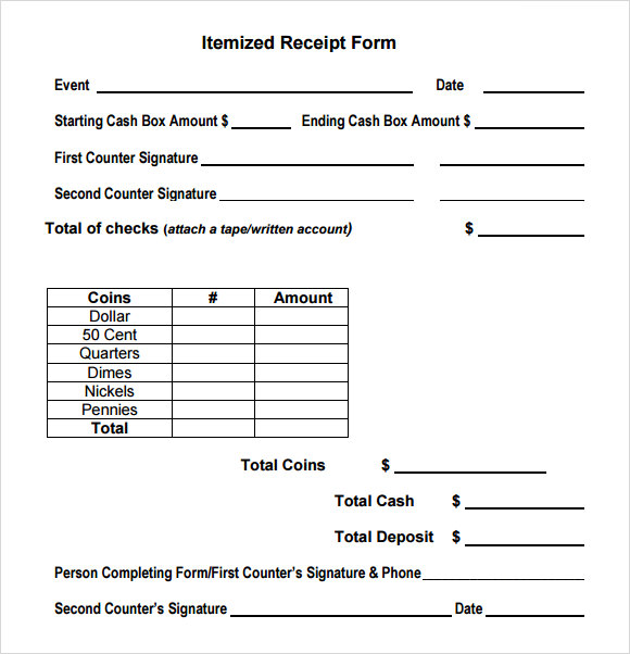 Printable Itemized Receipt Template