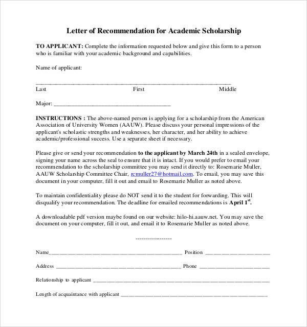 letter of recommendation for academic scholarship