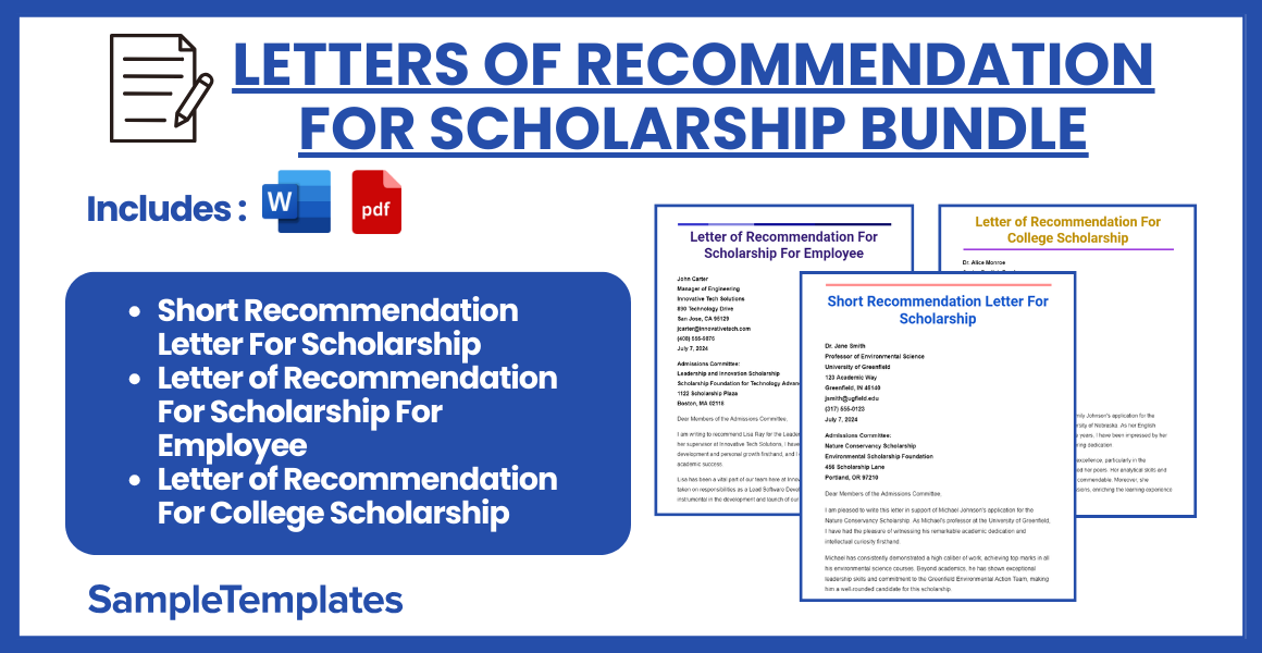 letters of recommendation for scholarship bundle