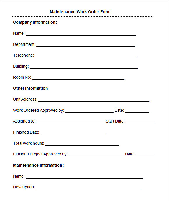 FREE 8 Sample Maintenance Work Order Forms In PDF