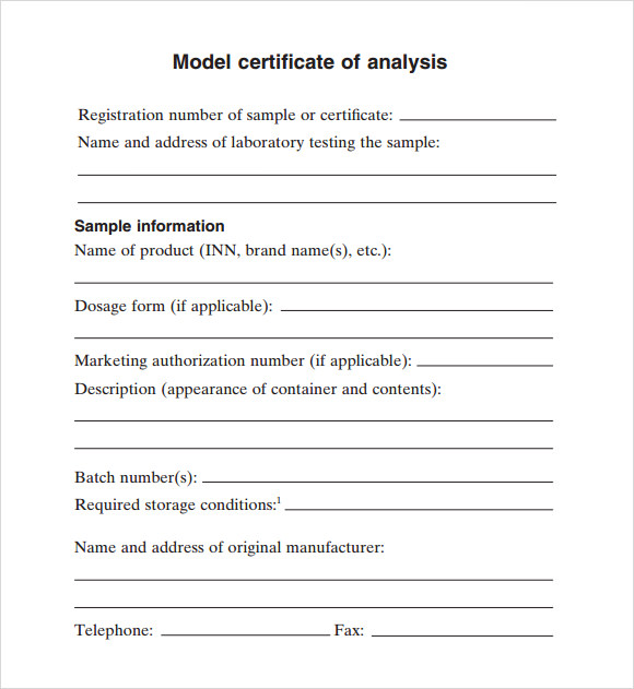 Printable Certificate Of Analysis Requirements Forms And Templates My