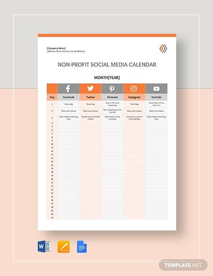 nonprofit social media calendar template
