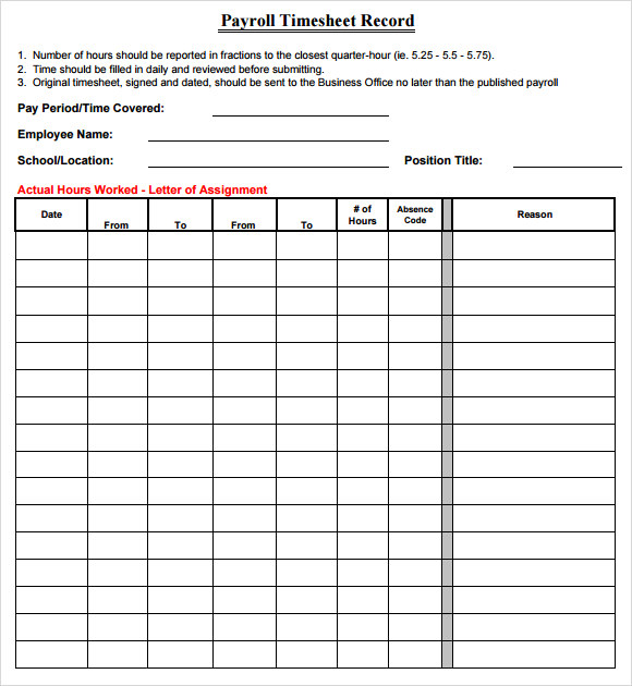 payroll timesheet record template