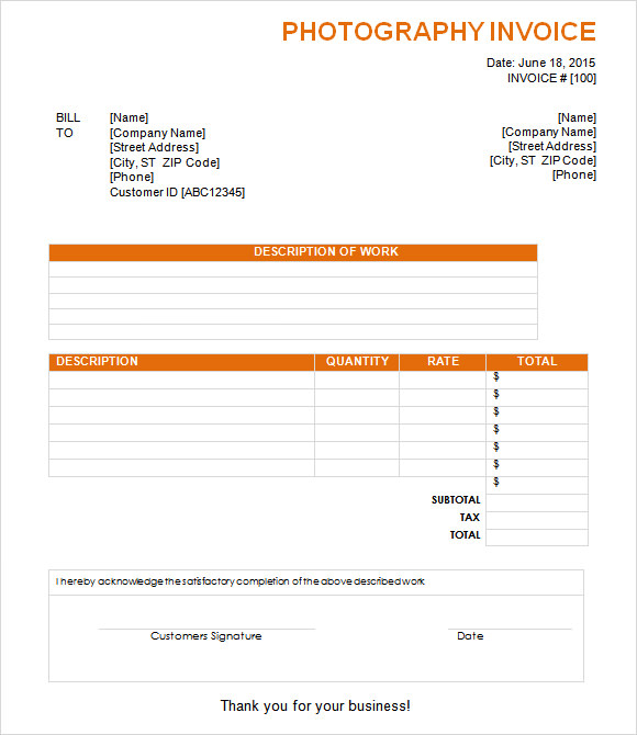 photography invoice template word