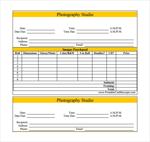 photography receipt template