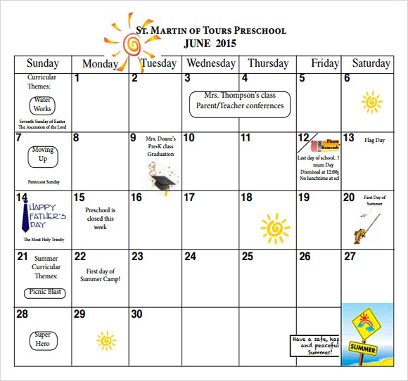 printable preschool calendars