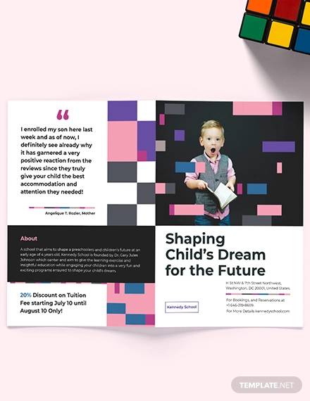 preschool promotional bi fold brochure template