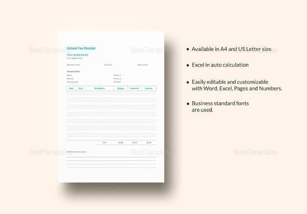 printable school fee receipt template
