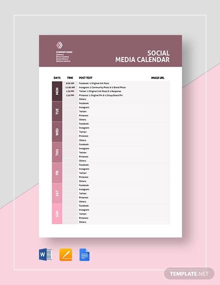 printable social media calendar template