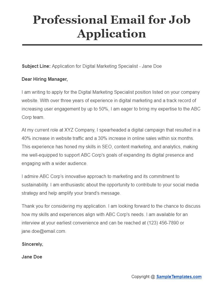 professional email for job application